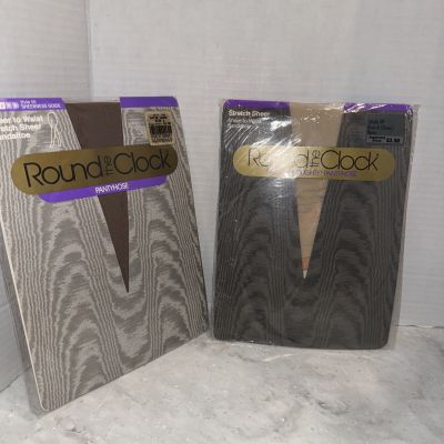 ROUND THE CLOCK Sheer Radiance Pantyhose 2pair Bone & TAUPE Ultra Sheer  Sz A